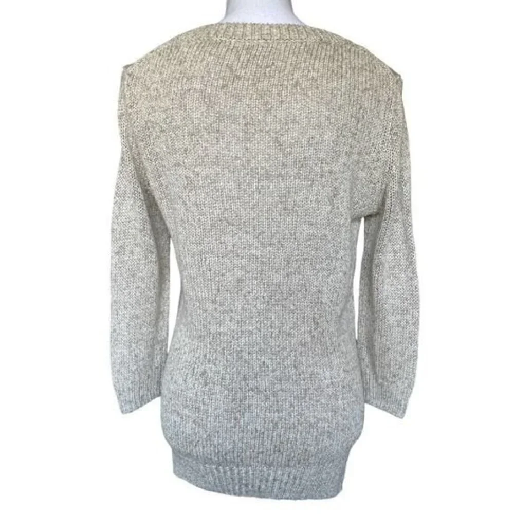 J. CREW Women's Sweater Sz Small Oatmeal Knit Ribbed Collar Hem Wrist Soft NEW